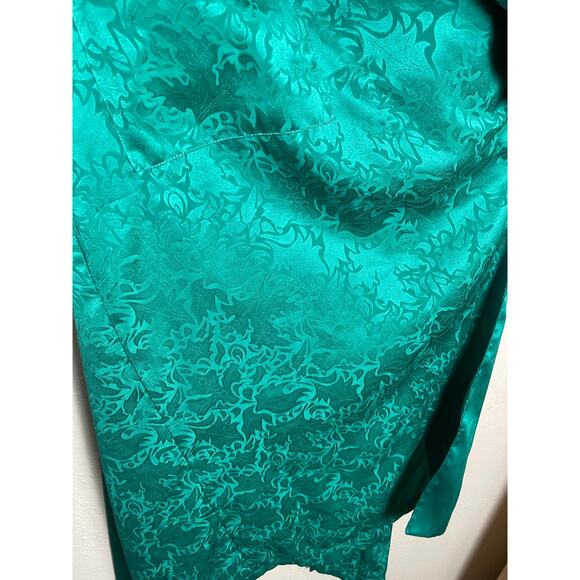 VTG Victoria Secret Gold Label Robe Women's Emerald Green L Floral Satin Fairy - Picture 11 of 16
